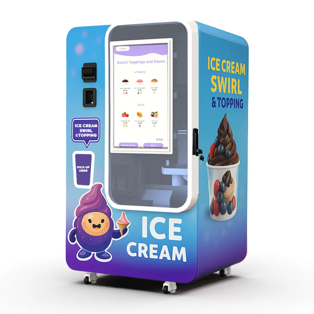 Huaxin Commercial Automatic Ice Cream Sundae Vending Machine - 59 DIY Flavors, 15s Fast Dispense, CE/ETL Certified