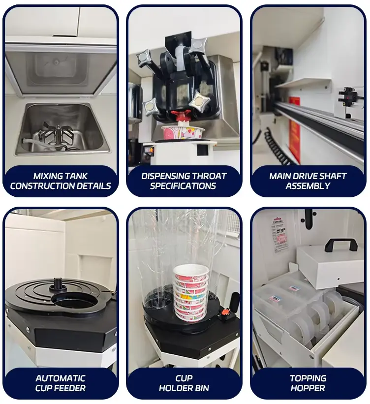 Technical specifications panel with product dimensions and power requirements
